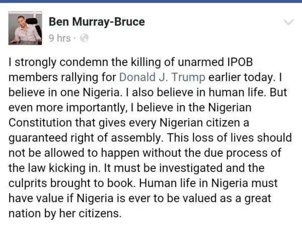 I Strongly Condemn The Killing Of Unarmed IPOB Members - Ben Murray-bruce